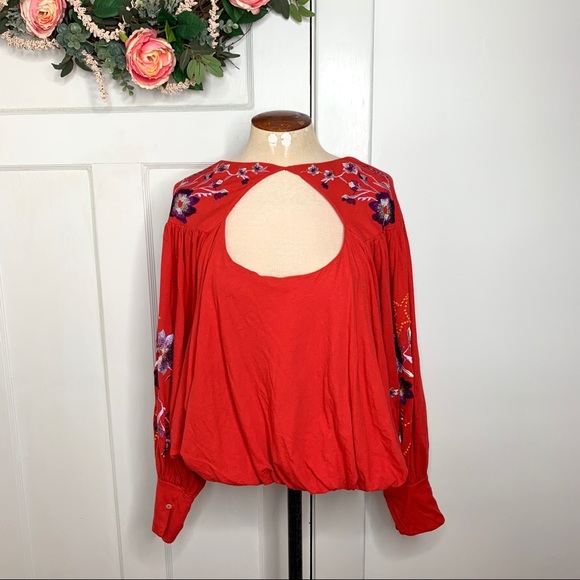 Free People Tops - Free People New Red Floral Bubble Balloon Top